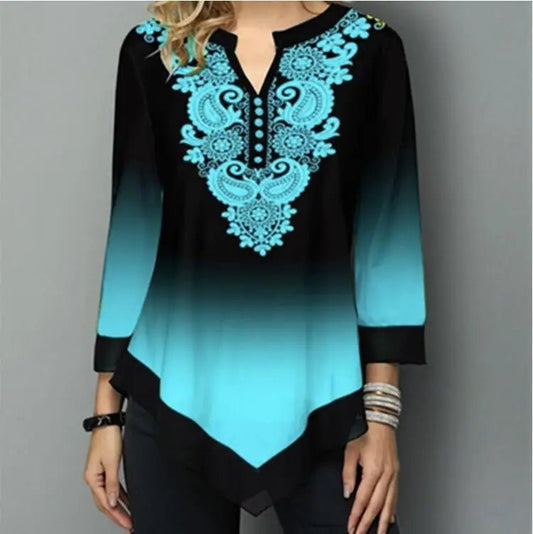 Shirt Women Spring Summer Blouse 3/4 Sleeve Casual Printing Female fashion shirt Tees Tops Plus Size 5XL StreetShirt - Chrissy's Eye