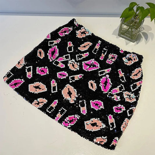Women's Amazing Sexy sequin Beading Classic Lips Mini Skirt - Chrissy's Eye