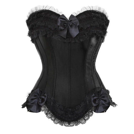 Sexy Satin Overbust Corset Top Lace Bowknot Decorated Clubwear Showgirl Body Shaper Plus Size - Chrissy's Eye