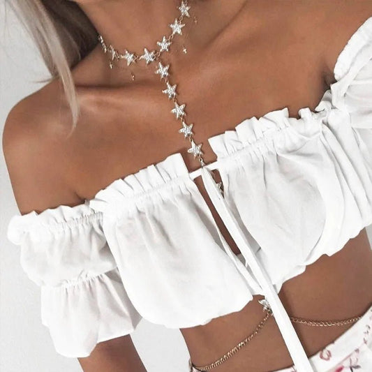 women's summer lantern sleeve sexy strapless croptop - Chrissy's Eye