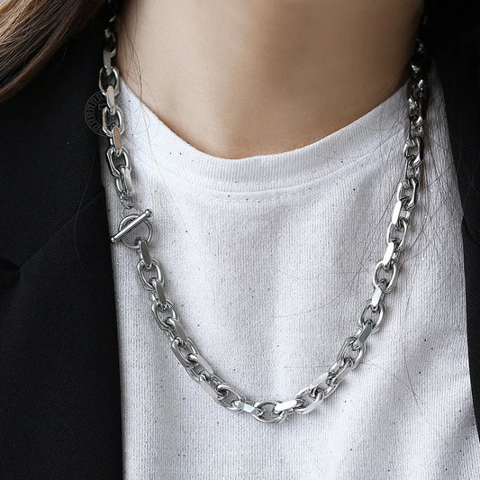 9mm Silver Color Stainless Steel Necklace for Women Unisex Cable Link Chiain Wholesale Fashion Jewelry Toggle Clasp KN200 - Chrissy's Eye