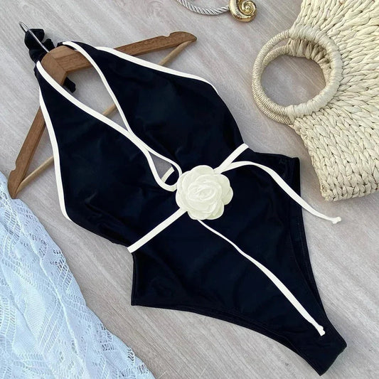 Floral One Piece Swimsuit New Halter Bandage Swimwear Women Swimsuit Bathing Suit Beachwear Monokini Female Swimming Suits - Chrissy's Eye