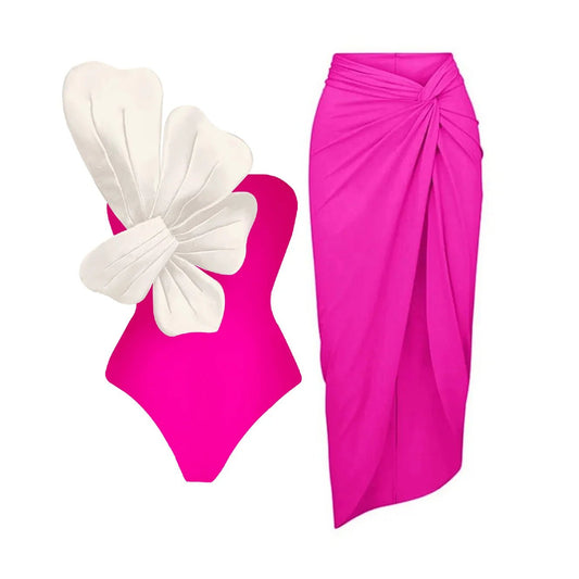 2025 New Flower One Piece Swimsuit With Cover Up Luxury Women Swimwear Monokini Bodysuit Swim Suit Bathing Suit Belt Beach Wear - Chrissy's Eye