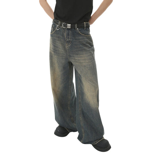 Jeans Men American Retro Casual Baggy Bleached Skater Hip Hop Denim Trousers Fashion Man Stretchy Bell Bottoms Pants Streetwear - Chrissy's Eye