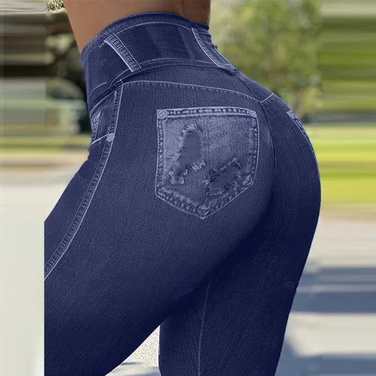 High-Waist Skinny Leggings with Trendy Ripped Details Comfort-fit Polyester, Machine-Washable and Versatile for All-Season Yog - Chrissy's Eye