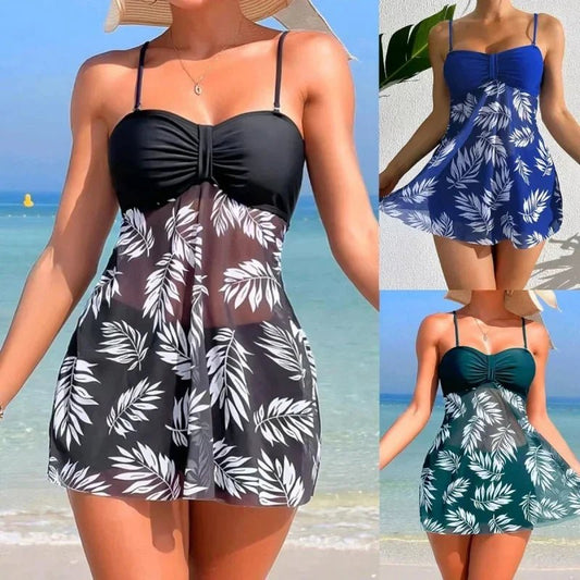 2024 Summer Short Dress Split Swimsuit Women's Sexy Fashion High Waist Swimsuit Thickened Mesh Print Swimming Beach Wear - Chrissy's Eye