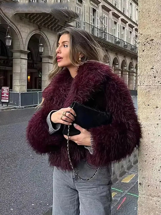 HH Women Elegant Faux Fur Coat Warm Fluffy Loose Long Sleeve Lapel Jacket Autumn Winter Fashion High Street Lady Outerwear - Chrissy's Eye