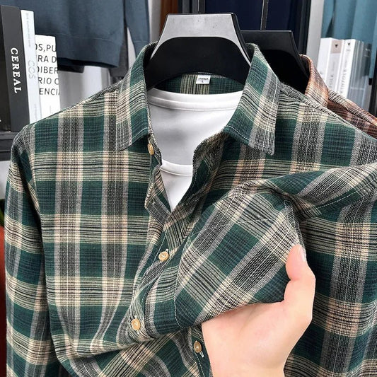 Autumn New Men's Printed Striped Long Sleeved Shirt Casual Fashion Versatile Men's Top - Chrissy's Eye