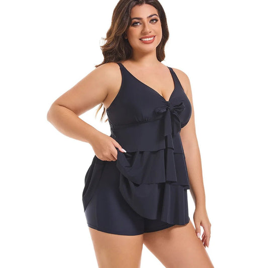 Women's Two Pieces Set Plus Size Tankini Swimsuits Ruffle Swim Tops And High Waist Shorts Bathing Suits Solid Swimwear - Chrissy's Eye