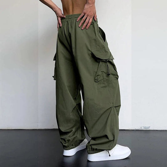 Men's Casual Cargo Pants Fashion Streetwear Classic Man Straight Wide-leg Pants Drawstring Workwear Trendy Loose Cargo Trousers - Chrissy's Eye