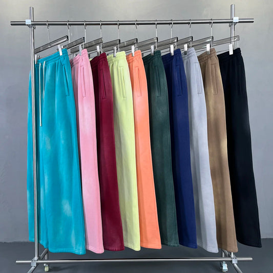2025 Winter New Fleece Sweatpants Men Splashing Ink Spray Dyeing Wash Distressed Wide Joggers Grinding Edges Baggy Plush Pants - Chrissy's Eye