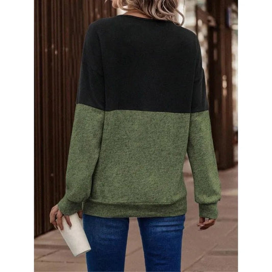 Plus Size New Women’s Asymmetrical Neck Fashionable and Minimalist Colorblock Cross Front Drop Shoulder Top - Chrissy's Eye
