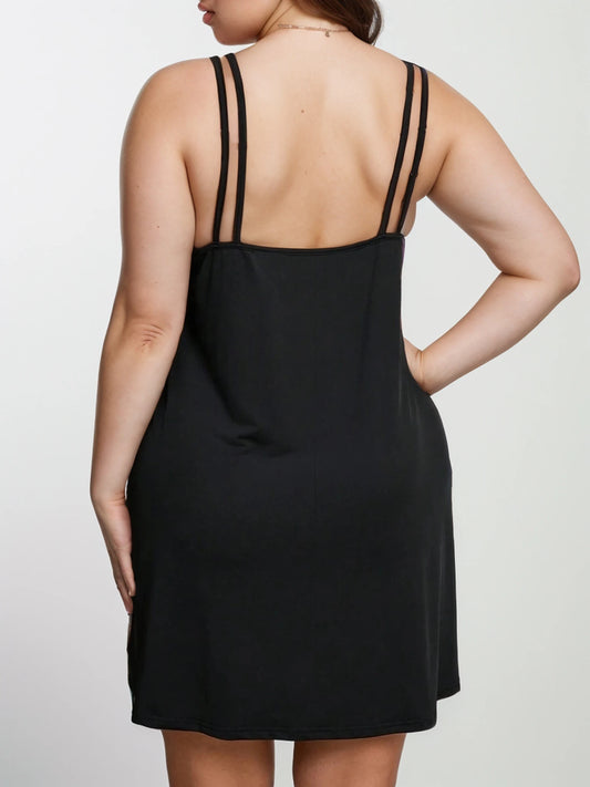 Plus-size women's casual loose-fitting V-neck colorful striped camisole dress - Chrissy's Eye