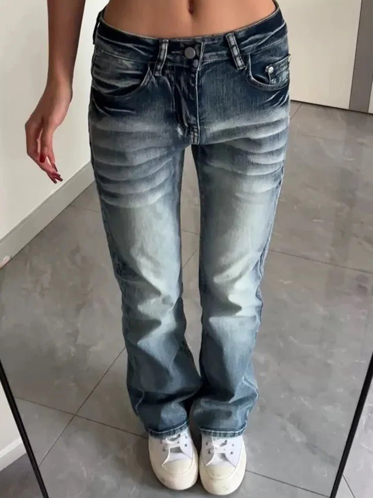 Y2K Micro Flare Jeans Women Spicy Girl Mid Waist Washed Slim Fit Narrow Straight Autumn - Chrissy's Eye
