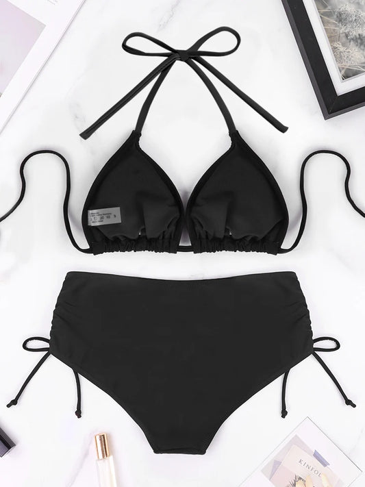 2 Pcs/Set Women's Bikini Split Set Summer Leisure Vacation Style Hanging Neck Bareback Strap Bikini Set Beach Women's Swimsuit - Chrissy's Eye