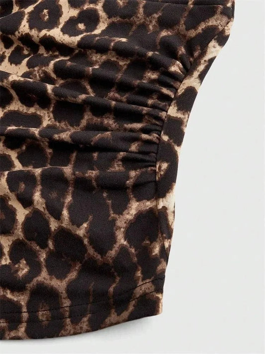 Leopard Printed V-neck Backless Halter Crop Top for Women - Chrissy's Eye