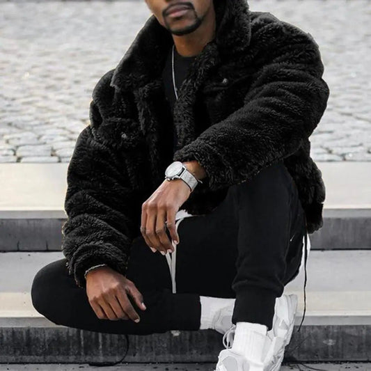 Leisure Men Coat Cozy Winter Jacket Thermal Chest Pockets Jackets Thickened Velvet Men Jacket Plush Fluffy Hip-hop Style Jacket - Chrissy's Eye