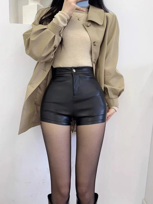 Women's High Waist Black Pu Leather Plus Size S-4XL - Chrissy's Eye