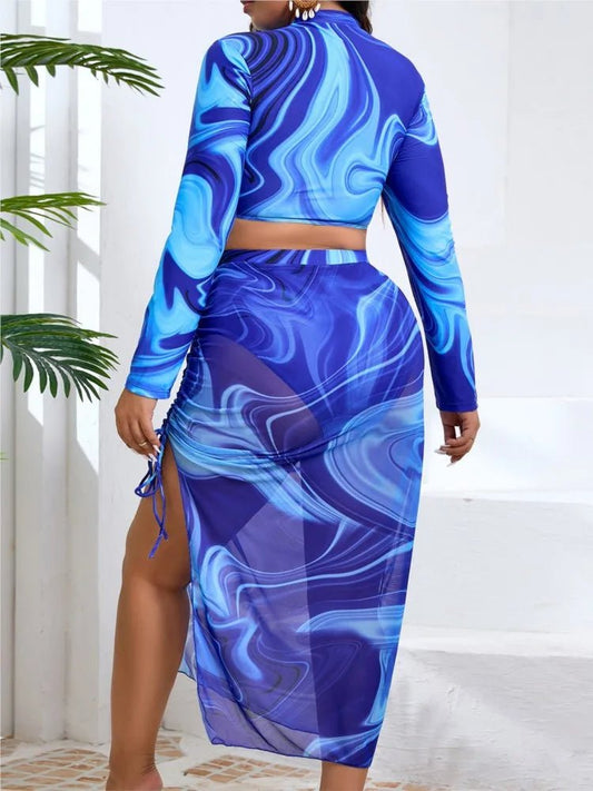 3 Piece Sets Plus Size High Waist Bikini Women Push Up Large Size Swimsuit Summer Mujer Tummy Control Swimwear Bikini Sets - Chrissy's Eye