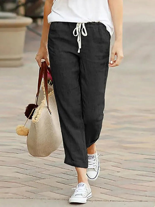 High Quality Plus Size Simple Solid Drawstring Women's slacks - Chrissy's Eye