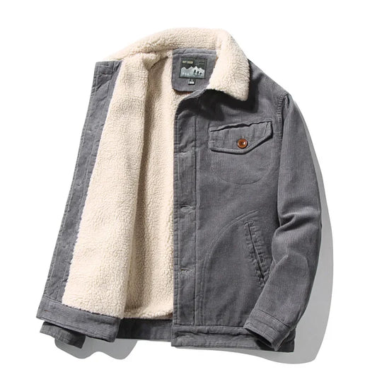 Men's High Quality Warm Casual Parka Jacket, Corduroy Solid Color Cotton - Chrissy's Eye
