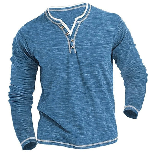 New Cotton Small V-neck T-shirts Men's Casual T-shirt Fall Winter Long-sleeved Comfortable Soft Stretch Henley Shirt - Chrissy's Eye