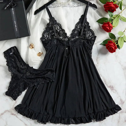 2-Piece Plus Size Triangle Panty Set Women's Night Dress Sensual Female Lingerie Curve Nightdress Transparent Underwear Briefs - Chrissy's Eye