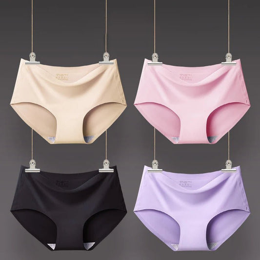 9PCS Ice Silk Seamless Panties For Women Sexy Mid Rise Underwear Female Intimate Briefs Breathable Comfort Large Size Lingerie - Chrissy's Eye