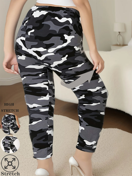 CUHAKCI Plus Size High Stretch Women's Leggings Camouflage White Gray Pants Sports casual tight fit Sports Cropped Pants - Chrissy's Eye