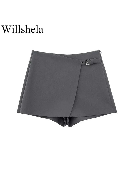 Willshela Women Fashion Solid Bandage Side Zipper Mini Skirts Shorts Vintage High Waist Female Chic Lady Shorts - Chrissy's Eye