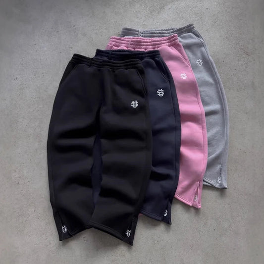 Autumn Drawstring Zipper Sweatpants Solid Color Casual High Street Hip-Hop Rap Street Y2K Style High Waist Trousers - Chrissy's Eye