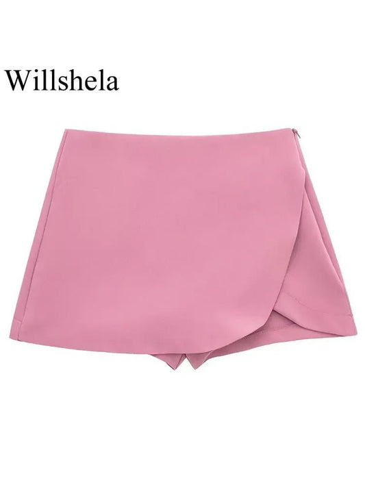 Women's High-Waist, Solid Side Zipper Skirts Shorts Vintage - Chrissy's Eye