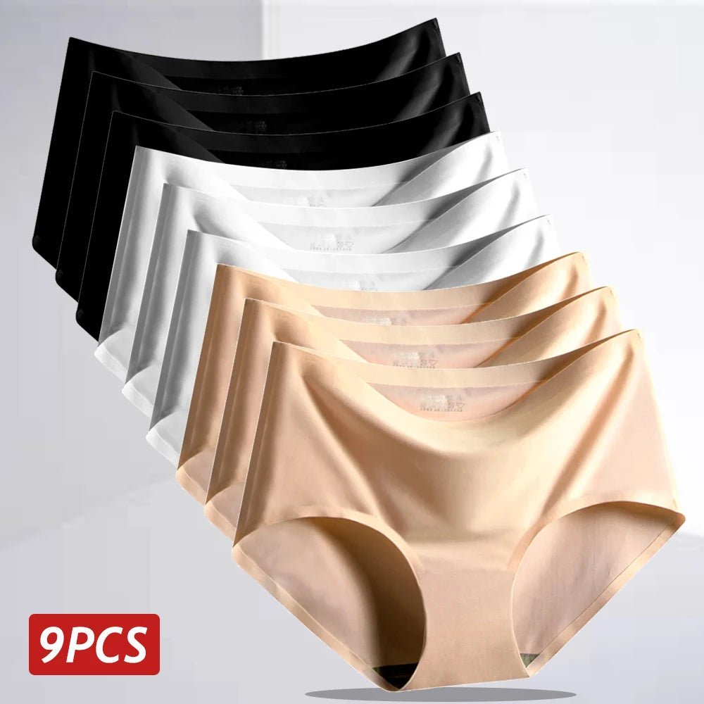 9PCS Ice Silk Seamless Panties For Women Sexy Mid Rise Underwear Female Intimate Briefs Breathable Comfort Large Size Lingerie - Chrissy's Eye