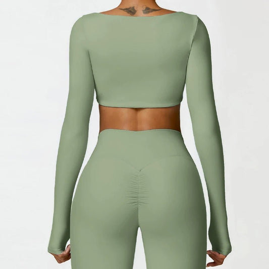 Hearuisavy Casual Quick Dry Sportswear Women Square Neck Gym Top Women Fitness Sports Crop Top Female Long Sleeve Yoga Clothing - Chrissy's Eye