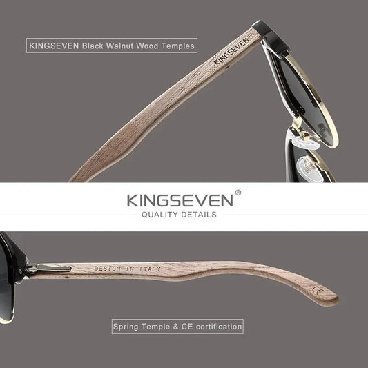 KINGSEVEN Brand Walnut Sunglasses Men Women Polarized UV400 Lens Wood Round Frame Glasses Vintage Retro Luxury Eyewear Patchwork - Chrissy's Eye