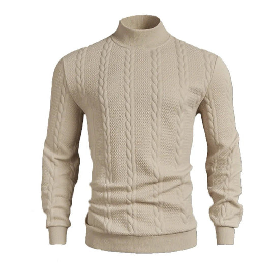 Men's Knitted High Collar Sweater Casual Vintage Twist Knitwear Sweater Tops Winter Solid Color Slim Fit Warmth Sweater Tops - Chrissy's Eye