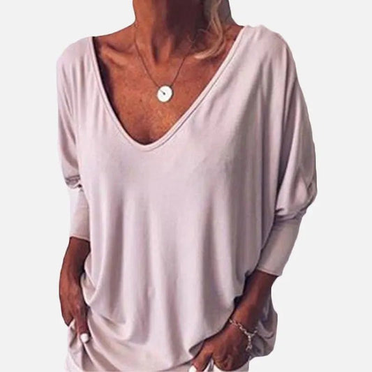Plus Size Loose Women's Shirt V-Neck Overhead Three-Quarter Sleeve Casual Female Top Button Decoration Padded Shoulder - Chrissy's Eye