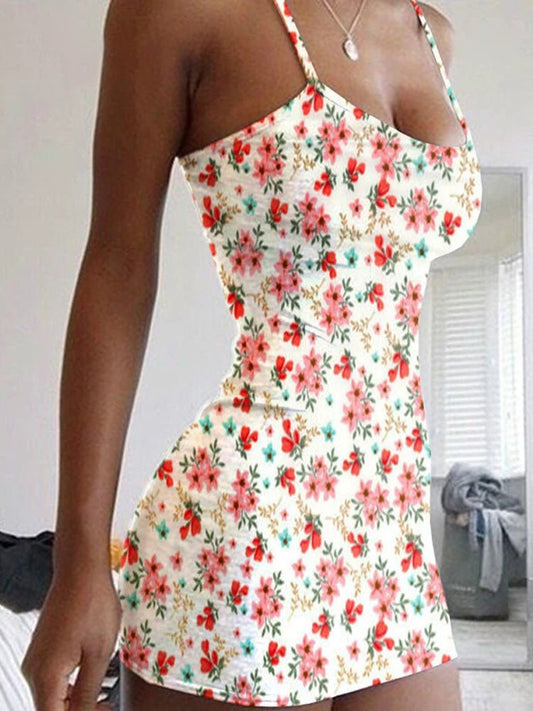 Plus Size Dresses Summer New Print Backless Slip Dress Women's Sexy Slim Floral Dress Mini Dresses Package Buttocks Short Skirt - Chrissy's Eye