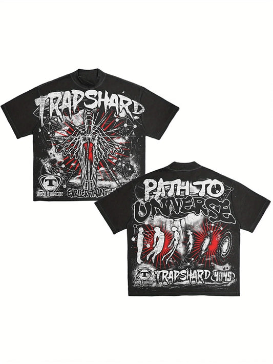 Men's Y2K style pattern T-shirt 100% cotton soft and breathable retro summer streetwear "TRAPSHARD" design casual short sleeves - Chrissy's Eye