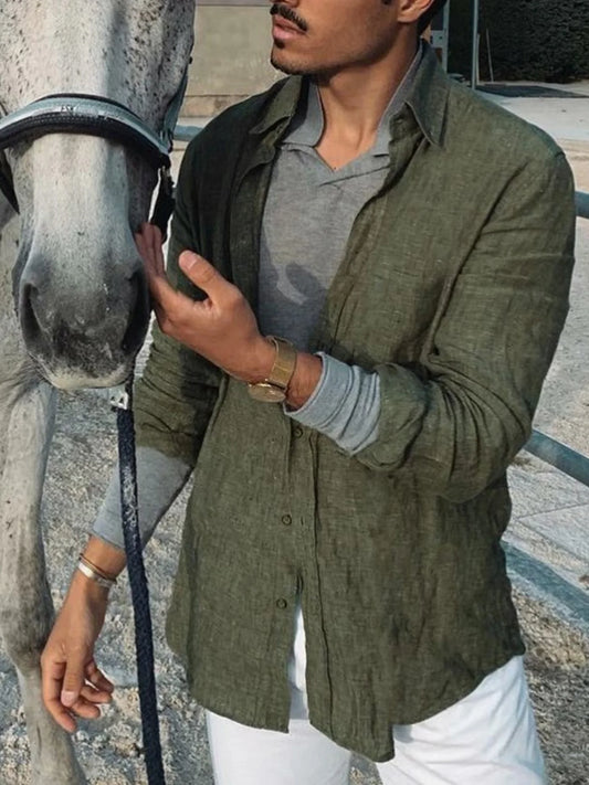 Men's casual fashion solid color thin long-sleeved shirt, lapel cardigan, suitable for outdoor activities - Chrissy's Eye