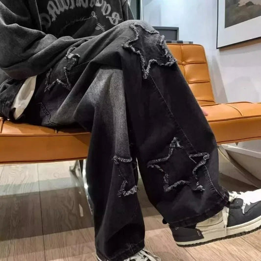 New Fashion Stars Towel Embroidery Brown Men Jeans Clothes Straight Hip Hop Cotton Trousers Pantalon Homme - Chrissy's Eye