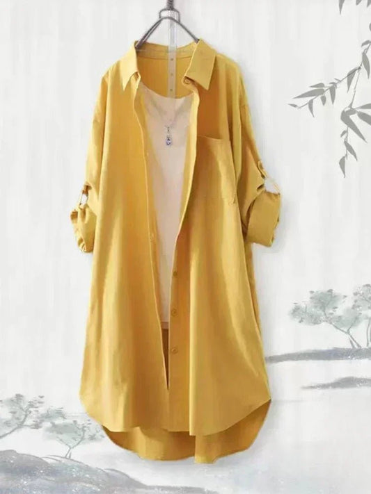 Plus Size Women Simple Long Sleeve Blouse Chic Korean Style Loose Fit Breathable Shirt Casual Autumn Solid Color Midi Tunic Tops - Chrissy's Eye