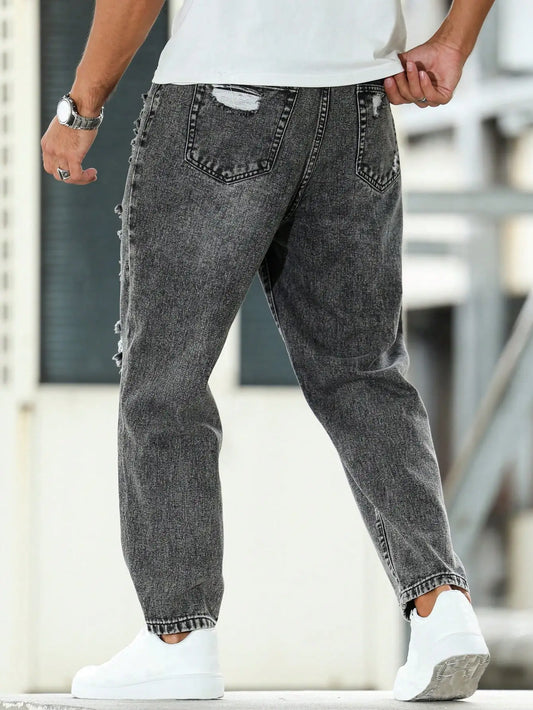 Men's Ripped Jeans for Dark Gray Street Style. Casual trend. - Chrissy's Eye