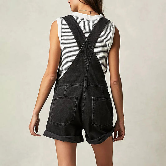 2024 Womens Cowboy Strap Jumpsuit Shorts Denim Loose Pocket Shoulder Strap Jeans Overalls For Women Youthful Woman Clothes - Chrissy's Eye