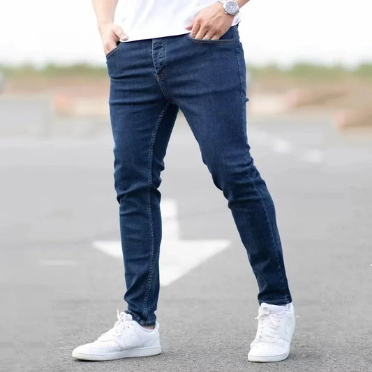 Spring Mens Black Blue Pants Pure Color Stretch Jeans Street Casual Slim Fit Trousers Male Vintage Wash Skinny Jeans for Men - Chrissy's Eye