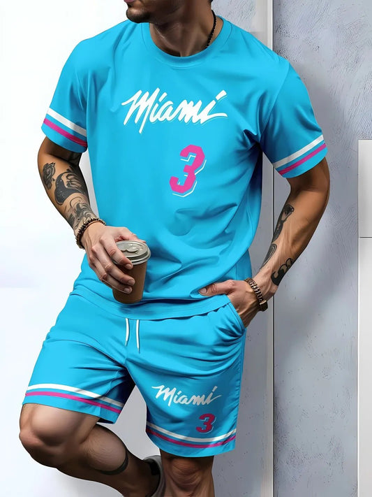 2025 men's summer new casual breathable short sleeved T-shirt shorts set casual sports set two-piece set - Chrissy's Eye