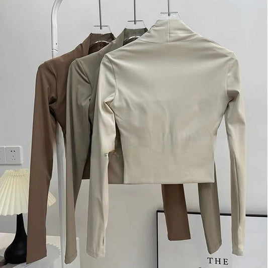 Women's Elegant Long Sleeve Yoga Shawl Sports Top with Chest Cushion Short Elegant Yoga Top Small Camback Pura Speed Dry Autumn - Chrissy's Eye