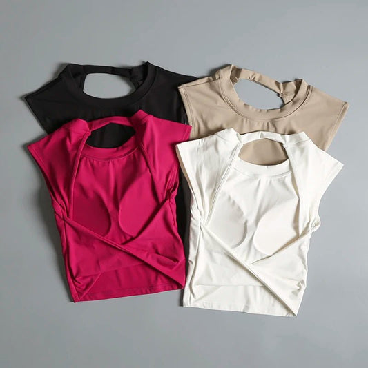 Sexy Short Backless Fixed Chest Pad Sports T-shirt Vest Women's Tight Fitting Quick Drying Slimming Yoga Suit Top Clothing - Chrissy's Eye