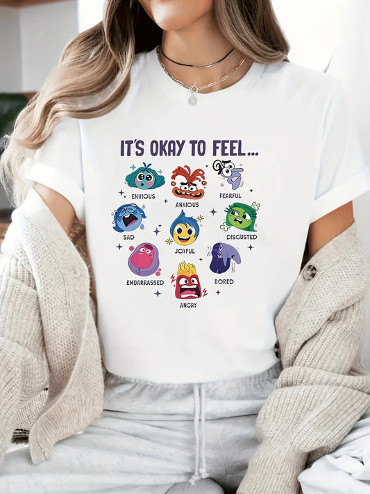 Women's Plus Size Casual Printed Short Sleeve T-Shirt with Emotions Graphic Polyester & Elastane Blend - Chrissy's Eye