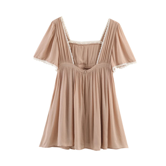 Chic Solid Fashion 2026 Spring Woman Lace Dress Patchwork Khaki Mini Casual Dress Backless Streetwear Female Vestidos - Chrissy's Eye